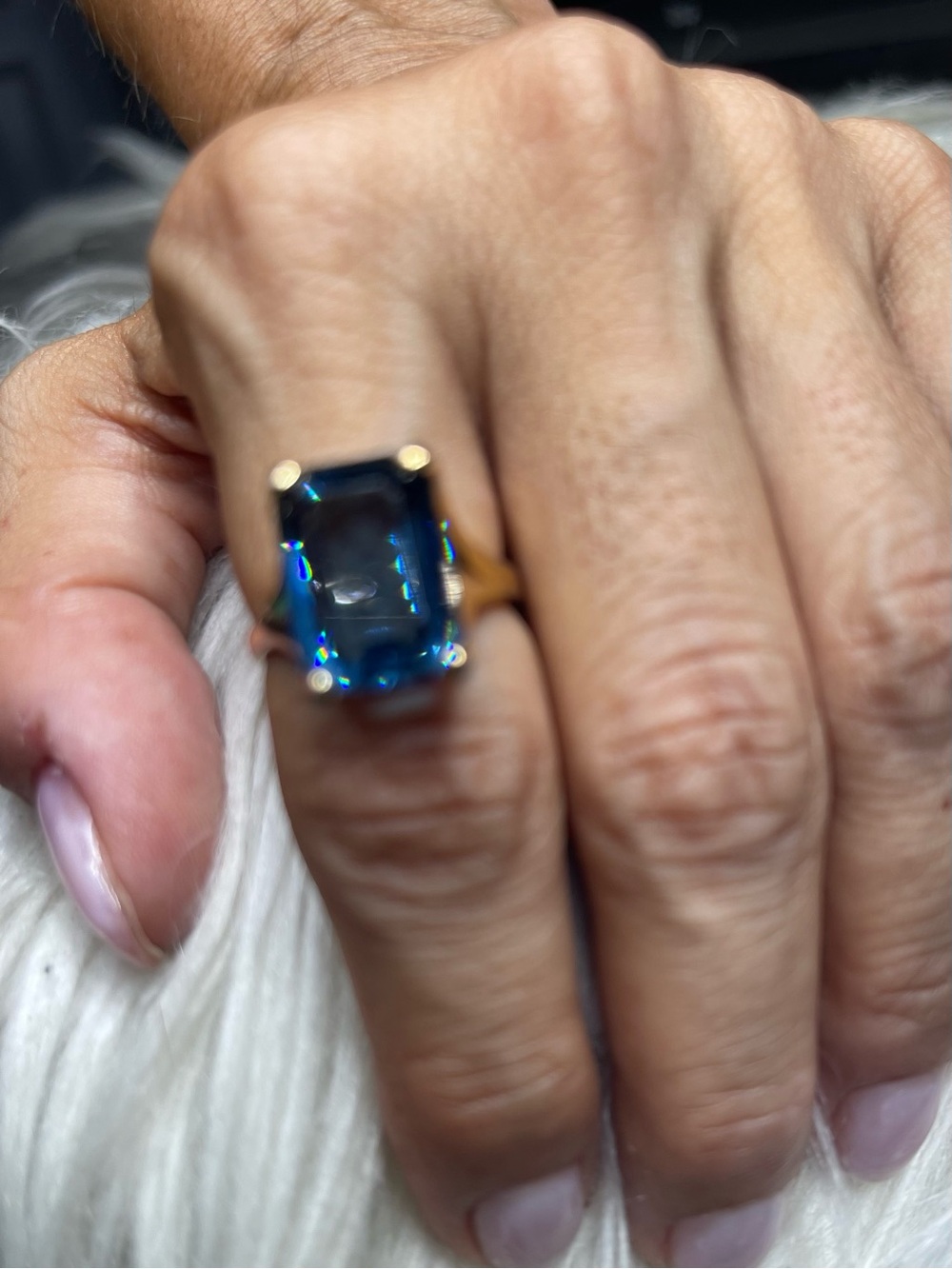 Gold Ring with Deep Blue Emerald-Cut Stone - Women Jewelry